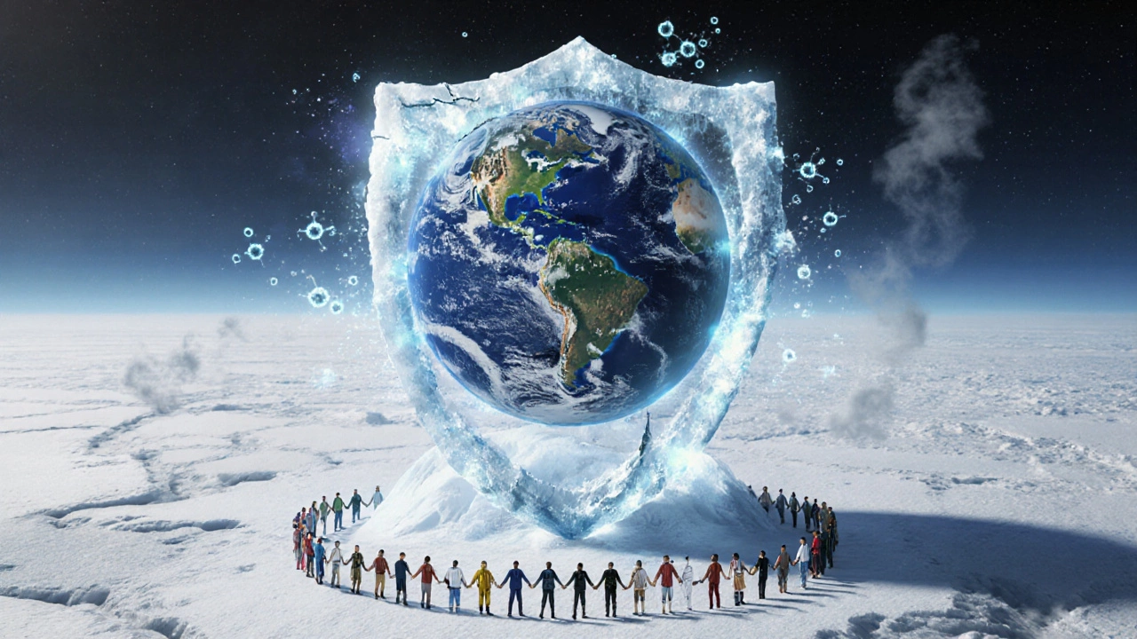 Символическое изображение Таймыра как щита Земли, защищающего планету от климатических изменений.