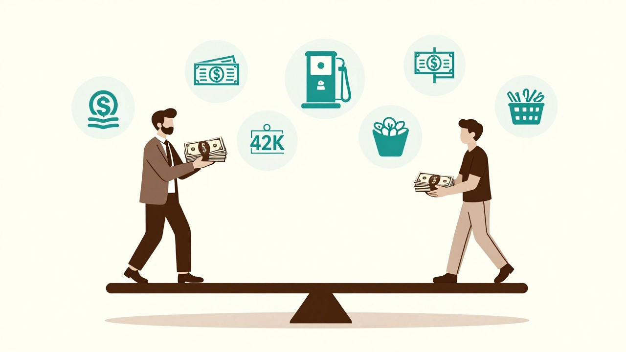 Весы с двумя людьми, символизирующие разницу в стоимости жизни между Нью-Йорком и Мемфисом.