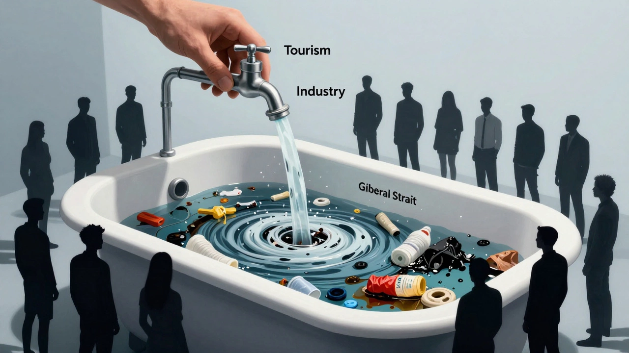 Средиземное море как забитая ванна, в которую льется мусор из туристических и промышленных источников.