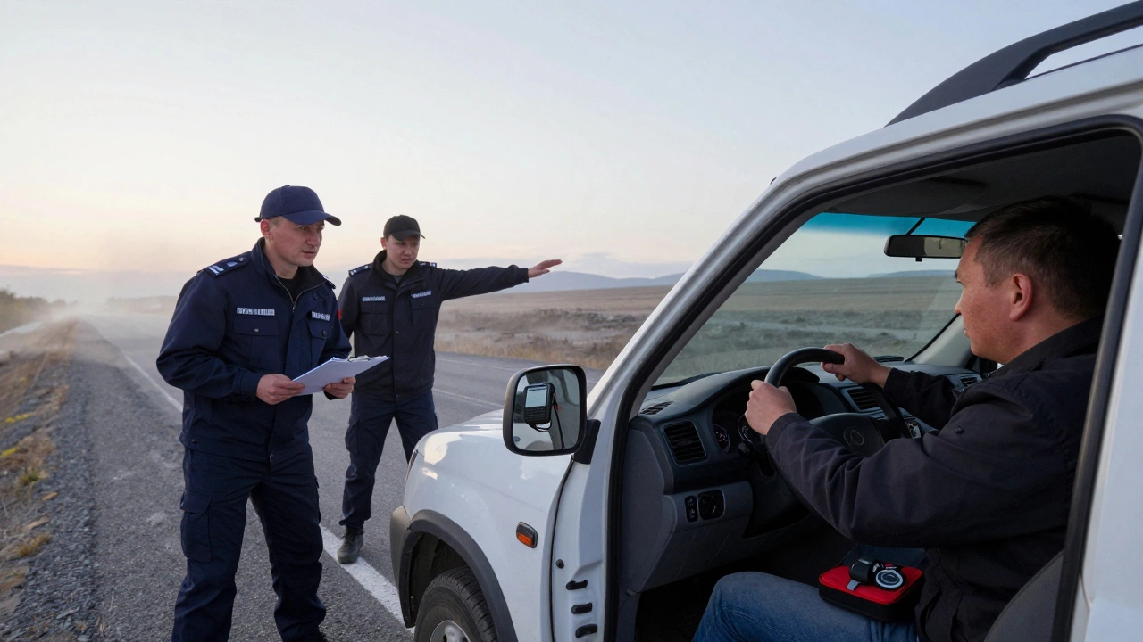 Незнакомцы останавливают машину на дороге в Забайкалье, водитель напряжённо смотрит в зеркало.