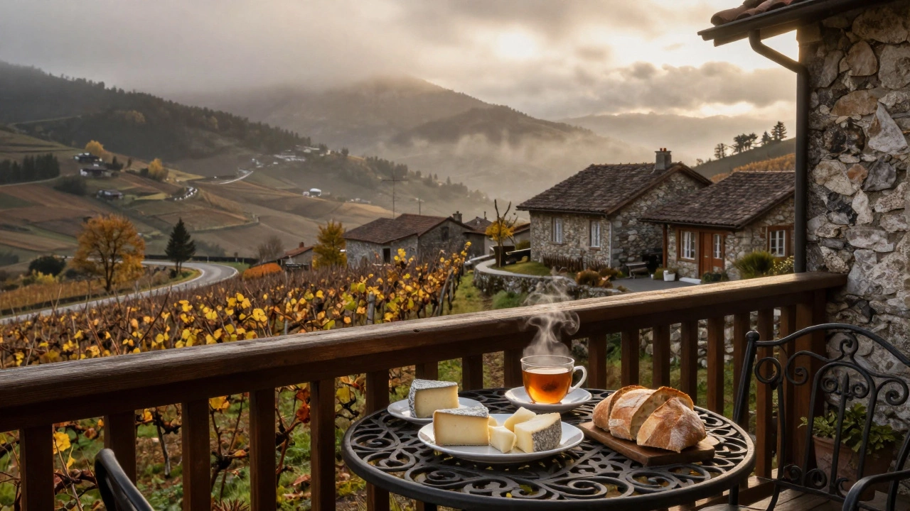 Уютный гостевой дом в северной Португалии с чаем и сыром на балконе.