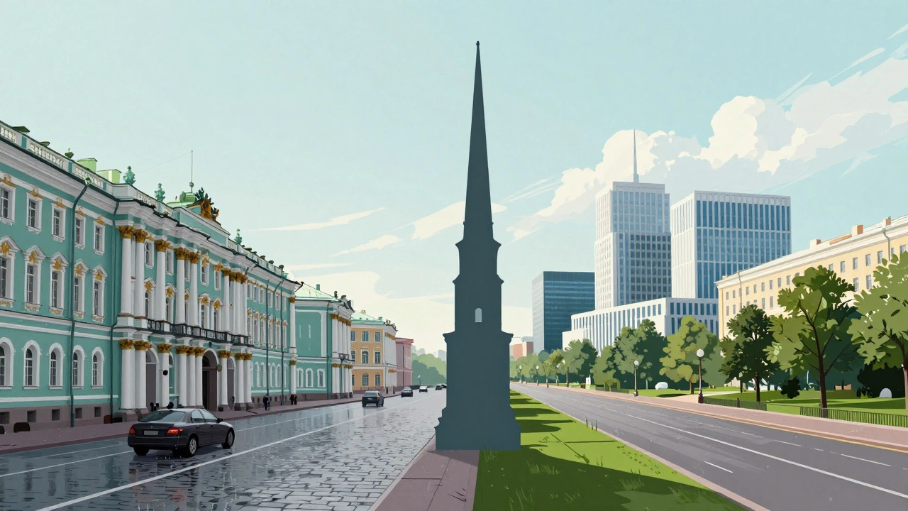 Иллюстрация сравнения атмосферы Санкт-Петербурга и современной инфраструктуры Казани